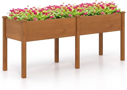 Miniatura 11 de Giantex Cama de Jardín Elevada, Soporte de Plantador de Madera, Kit de Caja de Cultivo de Jardín con Patas para Vegetales, Flores, Hierbas