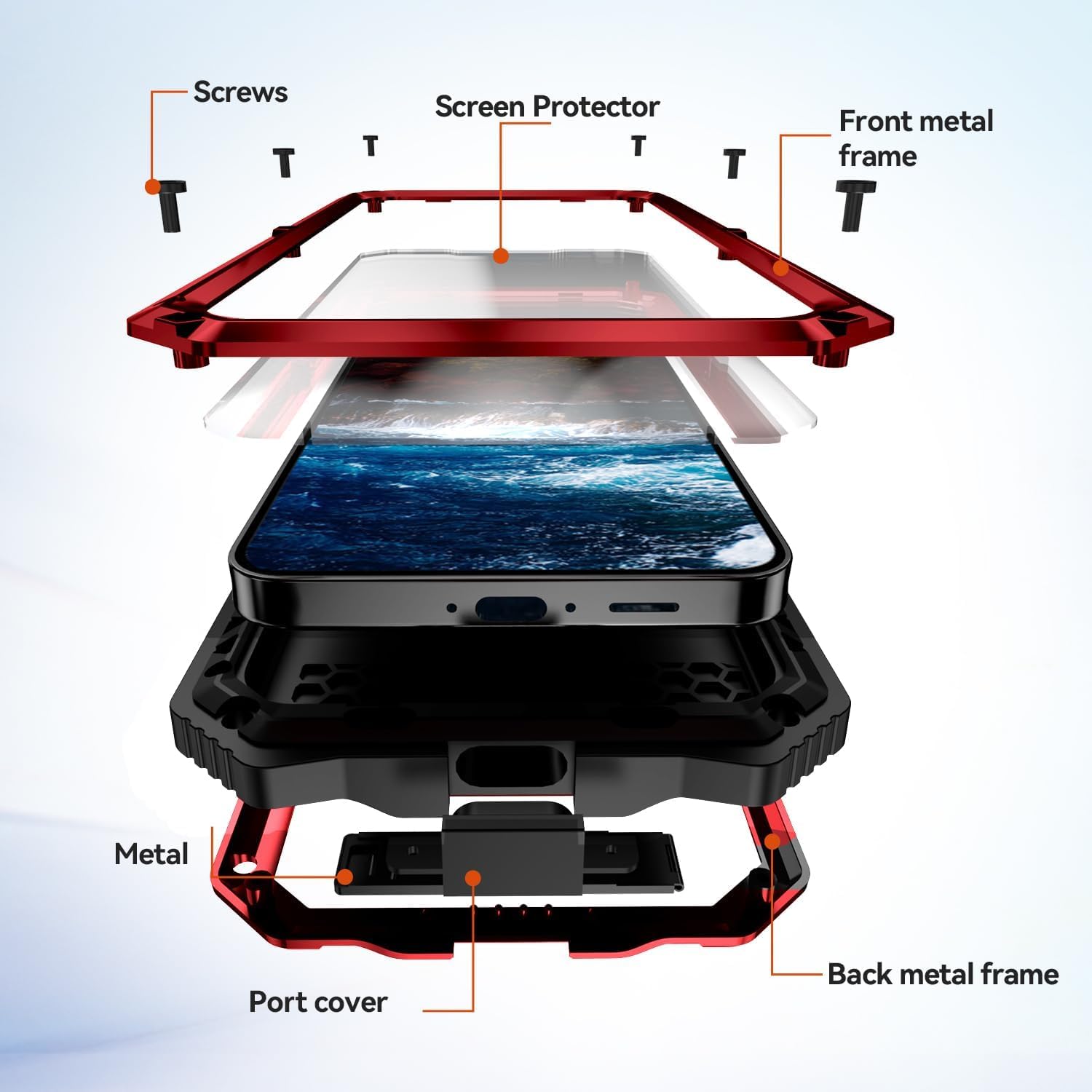 Lunivop Compatible with Samsung Galaxy S25 FE Case Metal Heavy Duty Phone Case Built-in Screen Protector Full Body Protective Dust Proof Military Grade Rugged 2025 Red