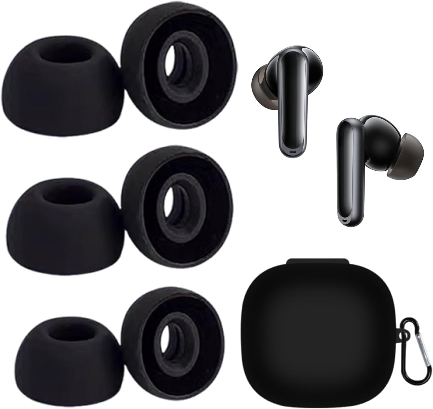 3 Pairs Replacement Ear Tips+Earphone Protective Case for Anker soundcore P40i Headphones, soundcore P40i Earhbuds Tips Accessories Made of Waterproof and Nnon-Slip Silicone Material(Black)