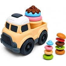 Ice Cream Truck Toy for Toddlers 1-3, Toddler Food Truck with Stackable Ice Cream, Burger & Donut Play Food, Fine Motor Pretend Play Car Toy for Boys Girls 18M+