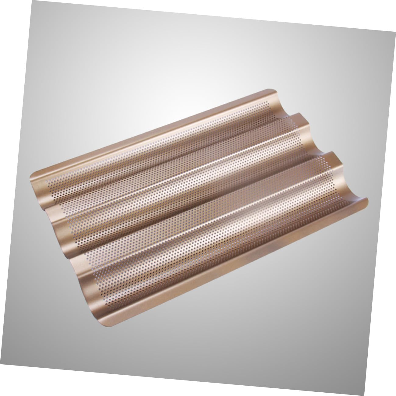 Goldfarbenes Baguette Backblech aus Schwerem Carbonstahl Fach Gelochte Antihaft Backform für Französisches und Italienisches Brot Kleines Brotbackblech für Zuhause