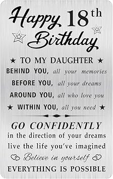 MOQIYXL Daughter 18th Birthday Decorations for Girls, 18 Year Old Girl Birthday Gifts for Her, 18th Bday Card for Daughter Engraved Wallet Card