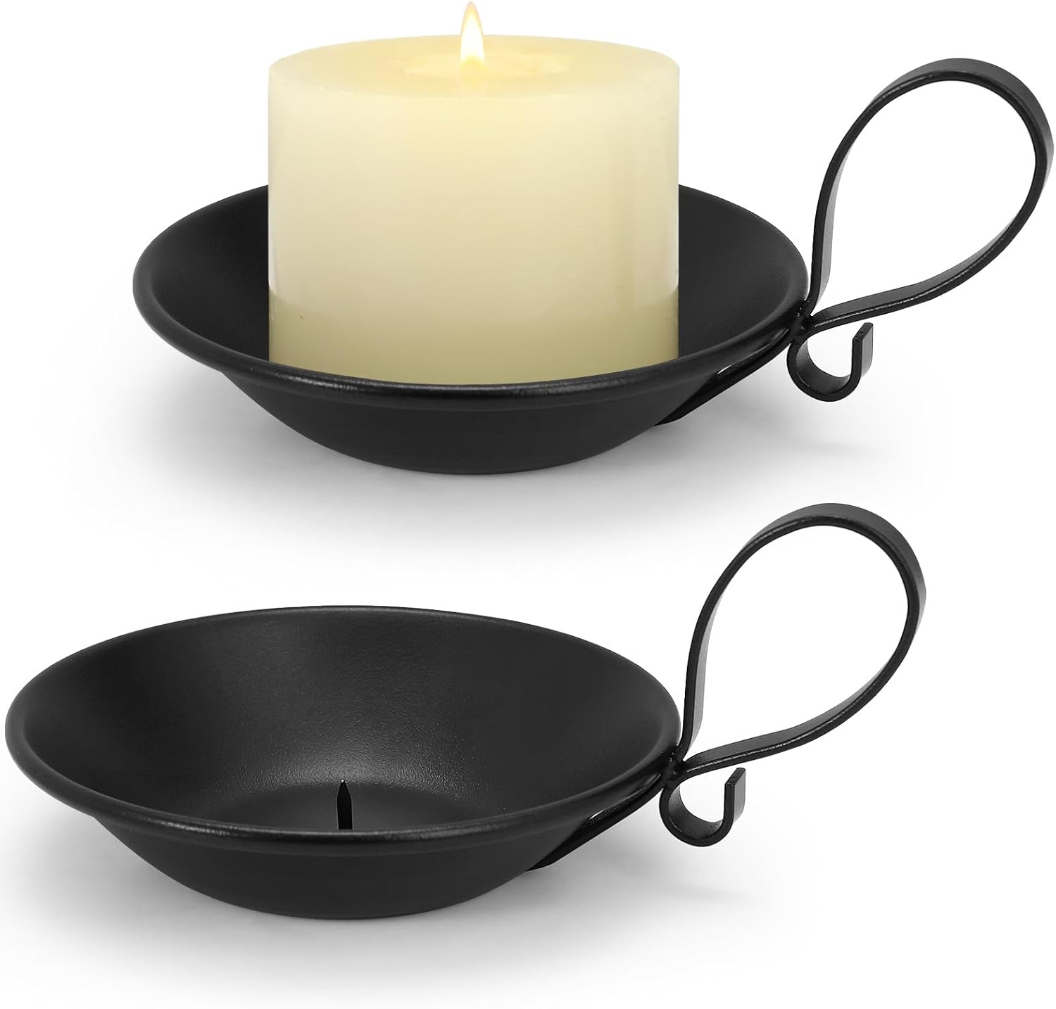 Matte Black Iron Candle Holder with Handle, 2pcs Iron Pillar Candle Holders with Safety Spike for Pillar/Ball Candles, Table Centerpiece Decoration - Amazon product rated Grade B