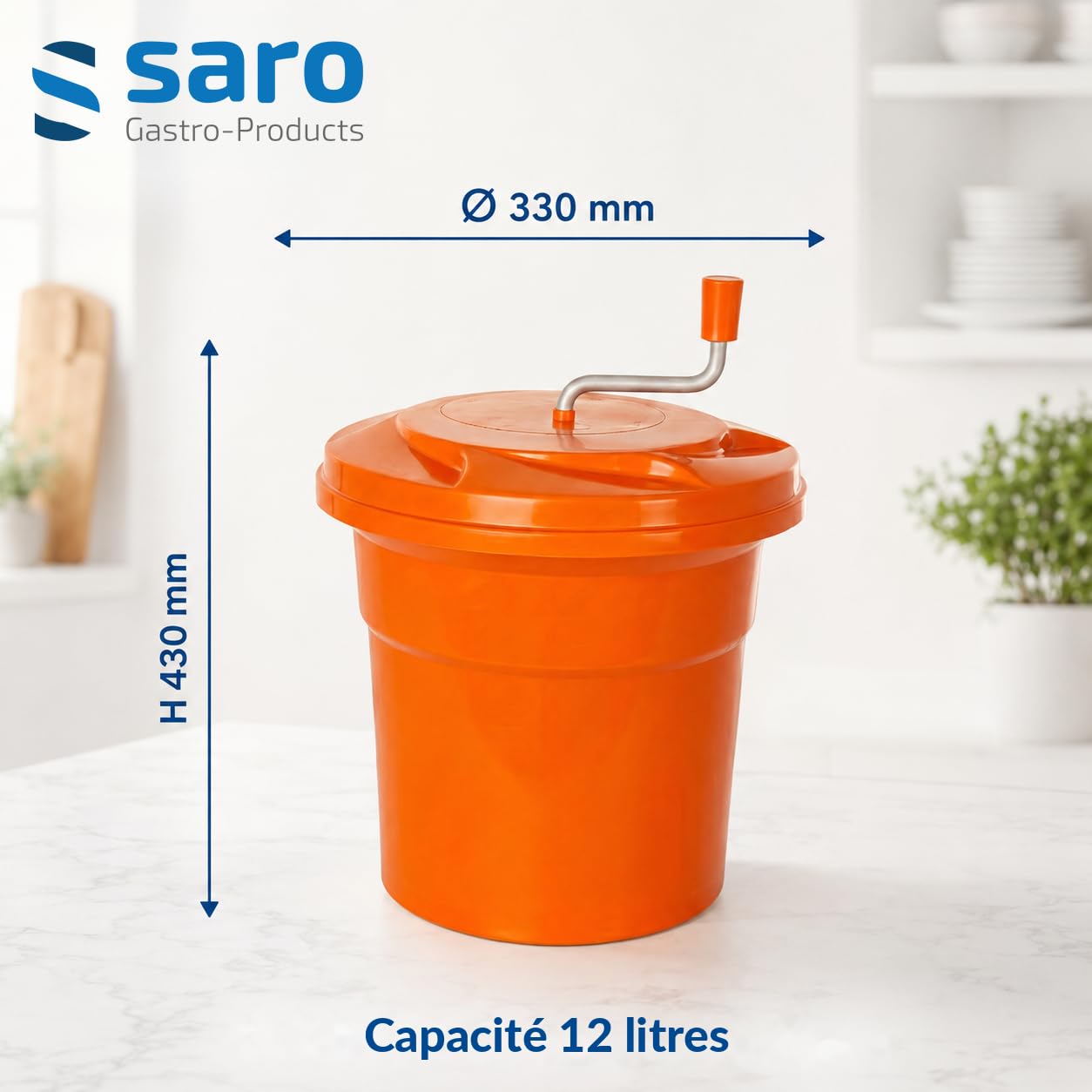 Saro - Rena 121 Essoreuse à Salade, 12 l, Ø 330 mm, Mécanisme en Plastique Résistant aux Chocs, Passe au Lave-Vaisselle, Base Antidérapante
