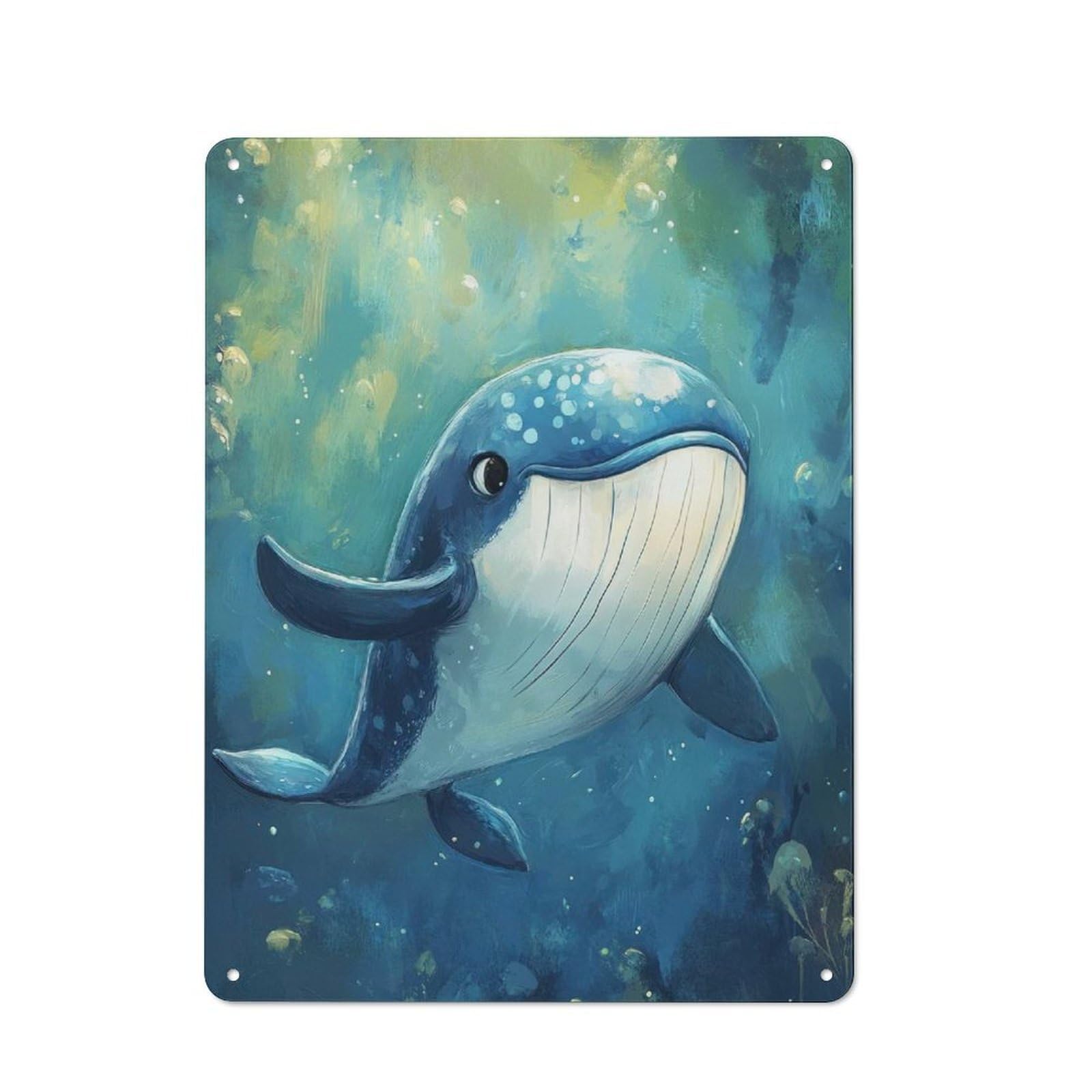 Junmoney Cute Whale Painting Rustic Tin Sign 40X30cm For Living Room Or Hallway, Suited To Living Room Decor Lovers