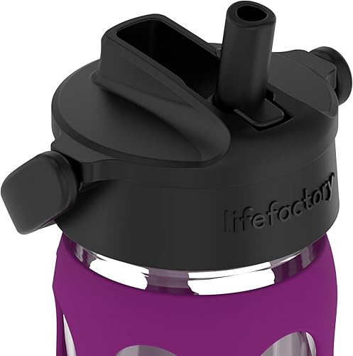 Miniatura 3 de Lifefactory Botella de agua de vidrio con tapa de popote giratorio, 16 onzas, ciruela