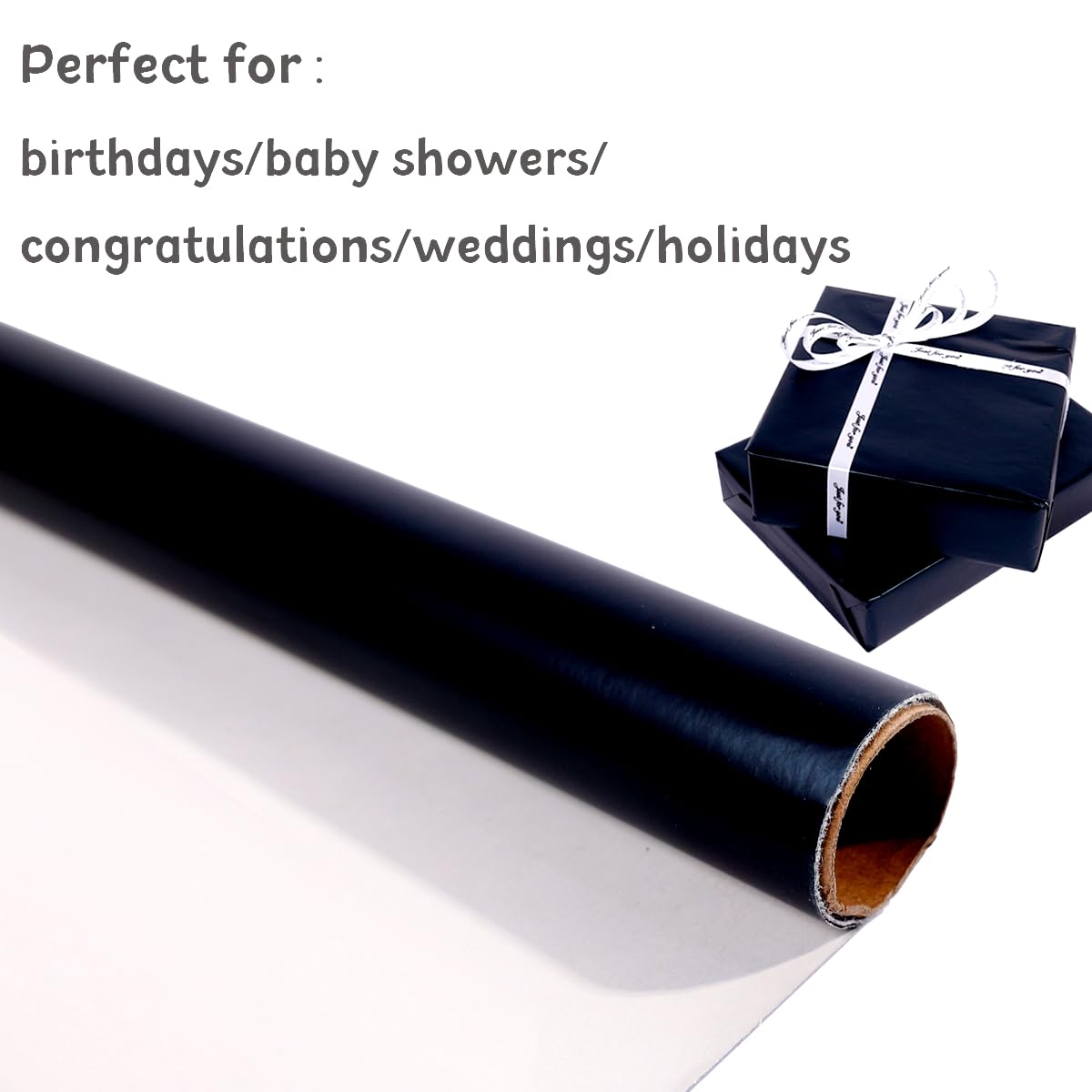 Rouleau Papier Cadeau Noir Mat - 43cm X 10m - Métallisé Pour Anniversaire, Noël