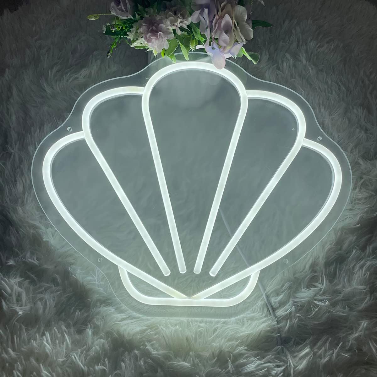 Sea Shell Neon Sign Personalized Kids Cartoon Led Lights for Wall Art Secor Cofe Bar Club Hotel Store Aesthetics Led Signs Wedding Party Kids Teens Bedroom Night Lamp (White)