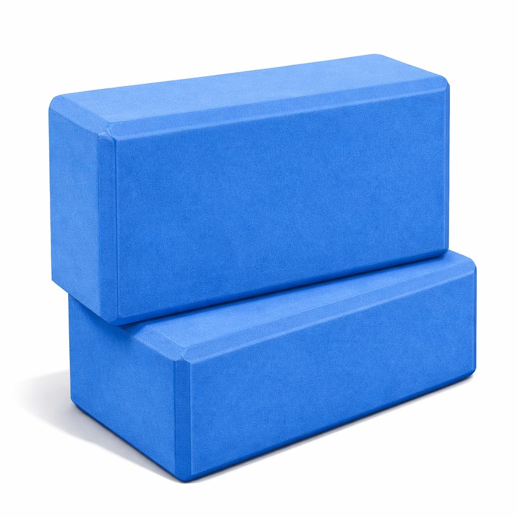 2 Pack Yoga Blocks High Density EVA Foam Non Slip Gym Bricks for Pilates Stretching Balance and Home Fitness Exercise (Blue)