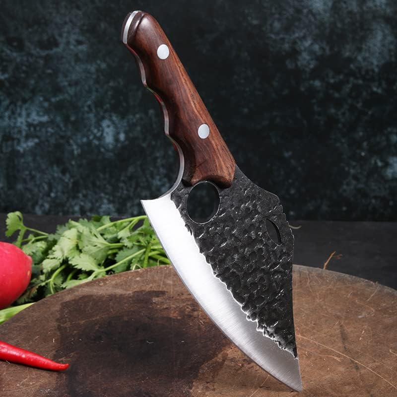 Meat Cleaver,Cleaver Knife Forged Hammered Fish Killing Knife Beef Sheep Butcher Knife Carbon Steel Multipurpose Knife for Meat Vegetables (Color : With PU Leather case)