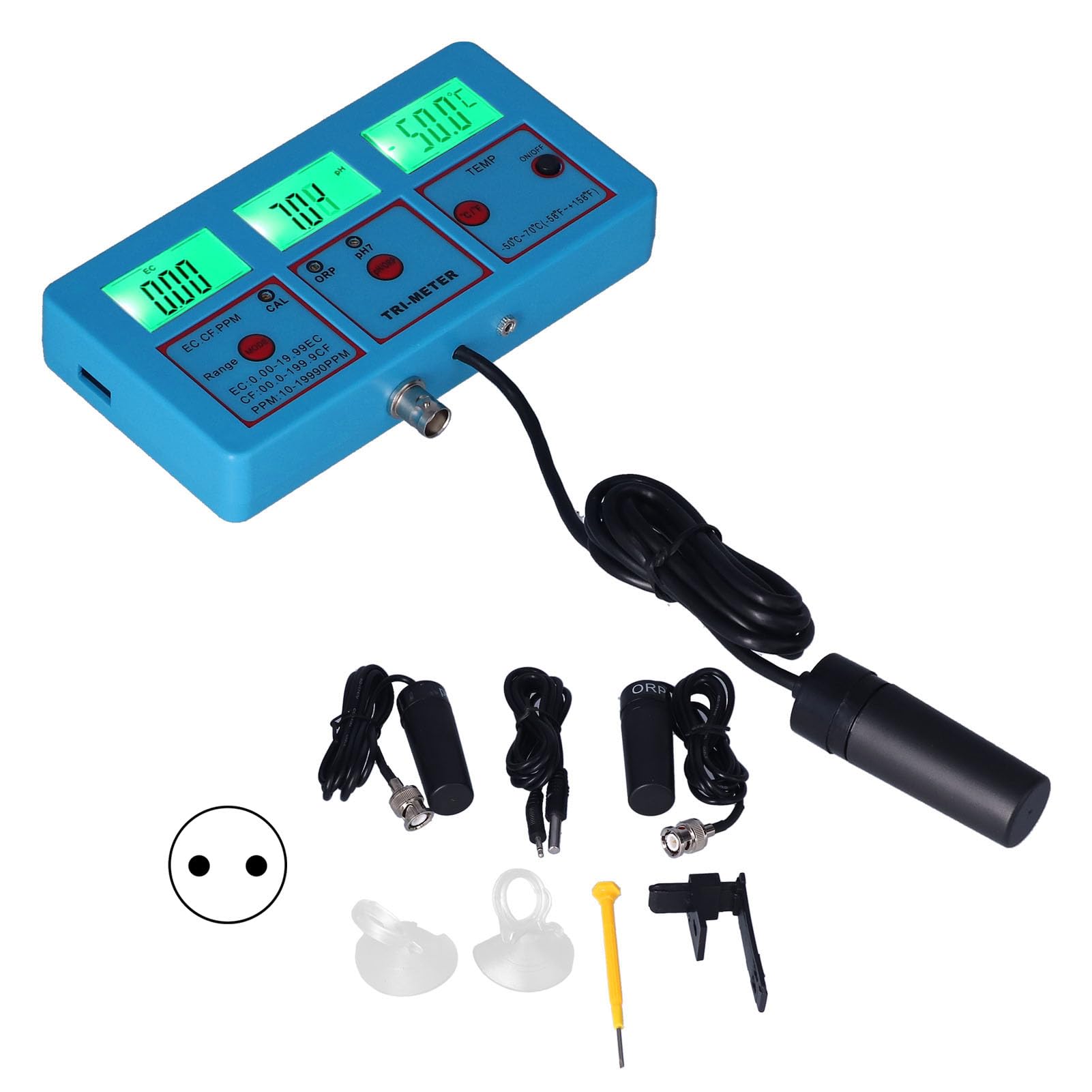 Fdit PH-Multiparameter-Wasserqualitätsmonitor ORP EC TDS CF TEMP-Tester mit LCD-Hintergrundbeleuchtung für Hydroponik-Aquarium-Schwimmbad-Wassertests (EU-Stecker 220 V)