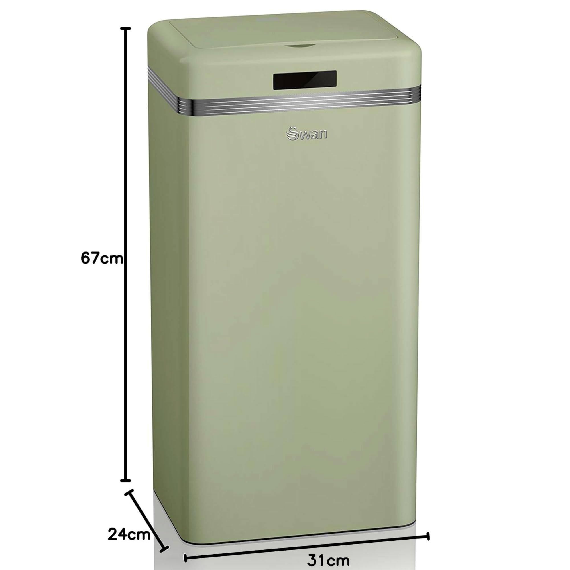 Swan Retro Cubo de Basura Cocina Automático, Sensor de Movimiento, 45 Litros, Metálico, Papelera Inteligente de Reciclaje Gran Capacidad, Diseño Vintage, Verde