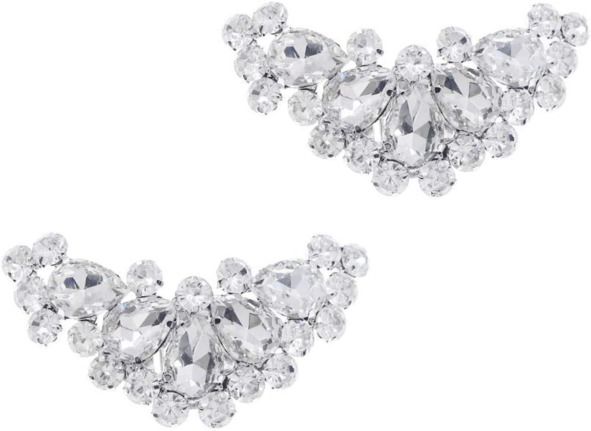 – Crystal Shoe Clips - 2 Pcs Silver Rhinestone Buckles, Jewelry Accessories for Women, Girls, Wedding, Prom, Party, High Heels