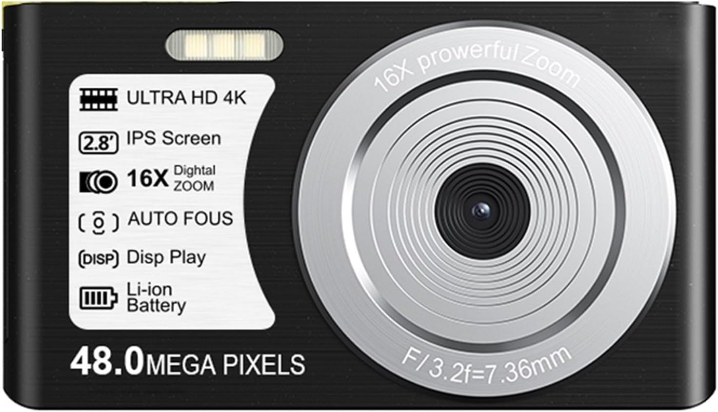 デジカメ タイムラプスビデオ録画 48MP デジタル写真カメラ子供用オートフォーカス 4K UHD 屋外コンパクトビデオカメラ 小型