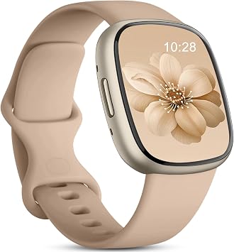 Odbeai Compatible with Fitbit Sense&Sense2 Bands/Versa 3&4 Bands Women Men,Soft Replacement Wristbands Sport Band Strap Accessories for Versa 3&4/Sense&Sense2 SmartWatchSmall, Milk Tea