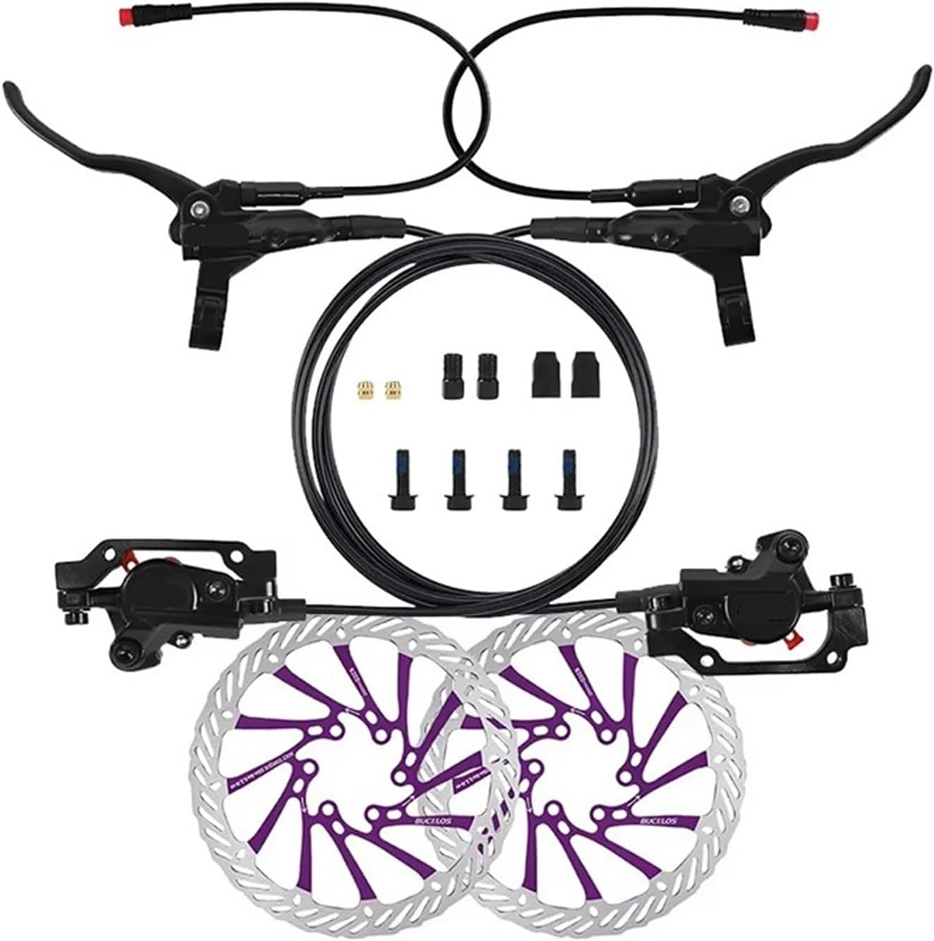 Power Off E-Bike Brakes, 2 Piston Hydraulic Disc Brake Set With G3 Rotor (Aluminum Alloy)(Brakes-160 Purple)