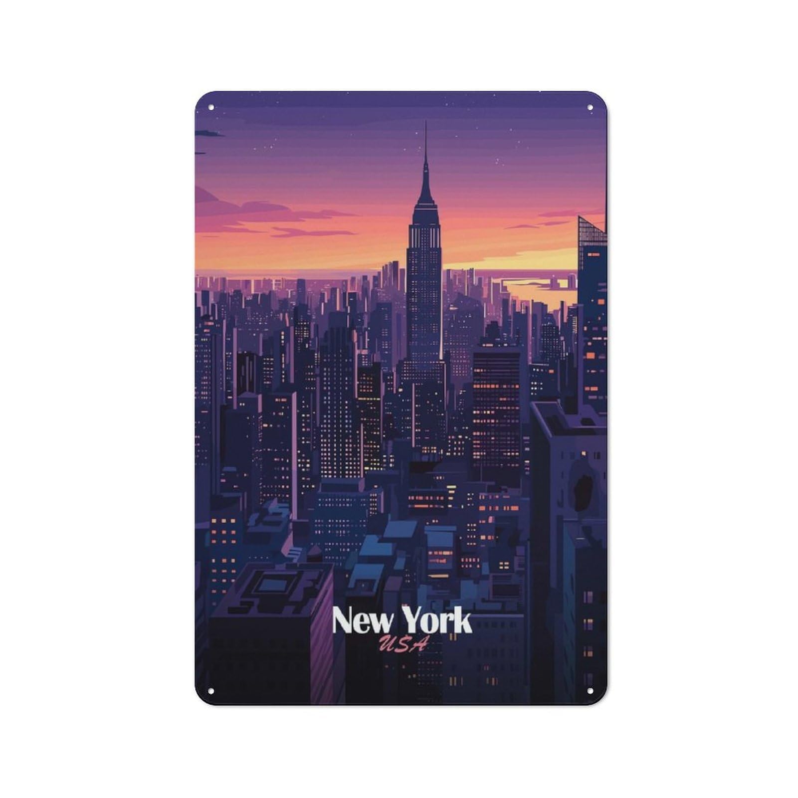 New York City Skyline Vintage Metal Wall Decor 30x20cm, Tin Wall Sign for Restaurant, Kitchen, Counter Or Breakfast Nook