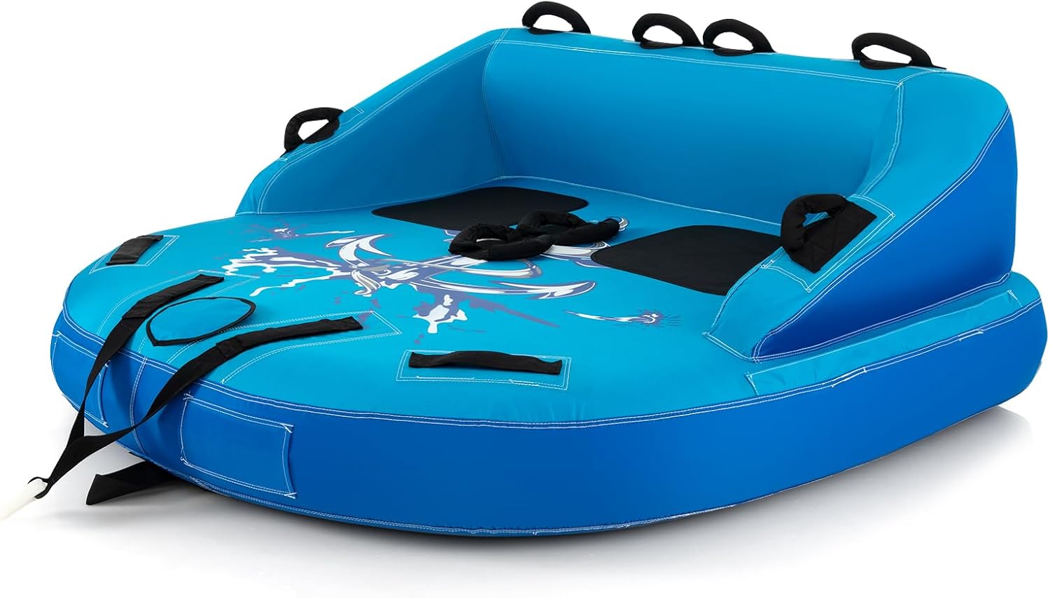 GYMAX Towable Tube for Boating, 2/3 Riders Inflatable Boat Tube for Water Sports to Pull, Boat Tubes with EVA Seat Pads, Dual Tow Points, Full 900D Nylon Cover & Drainage System