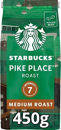 STARBUCKS Pike Place Roast, Medium Roast, Whole Bean Coffee 4x450g (1.8kg Total)