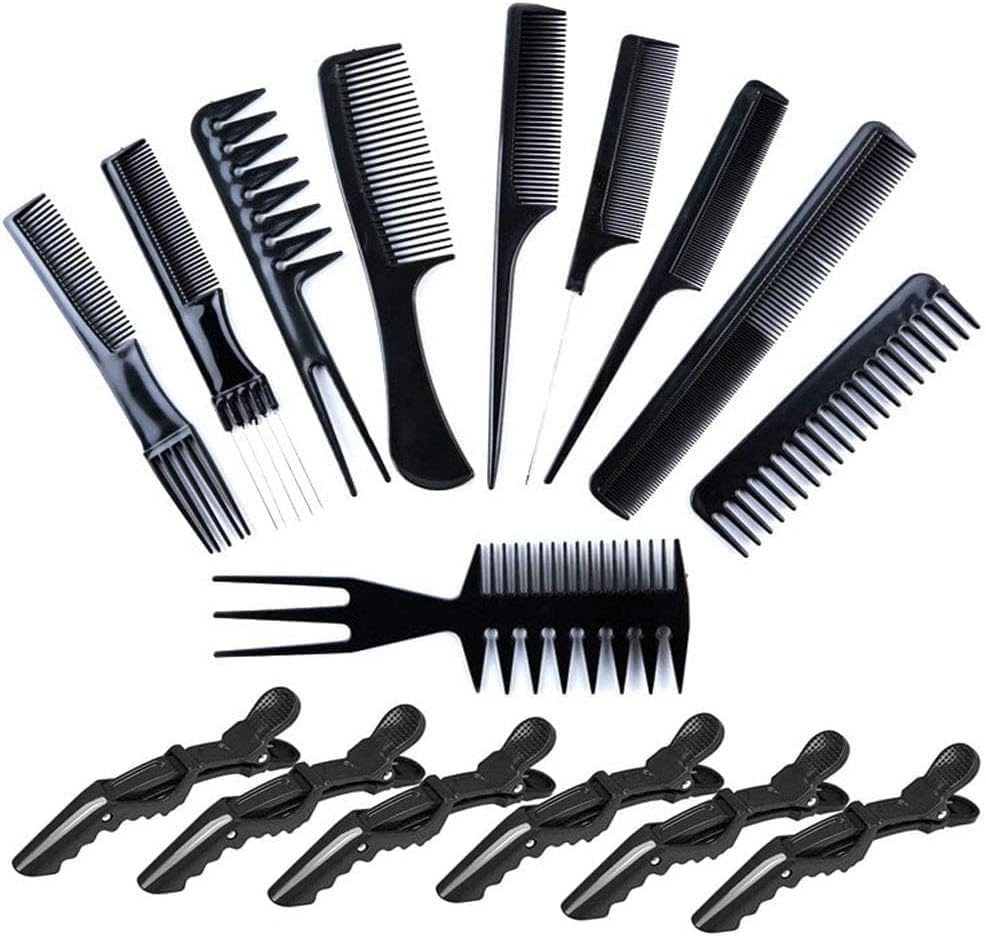 SR Brothers Set of 10 Pcs Multipurpose Salon Hair Styling Hairdressing Barber Combs Professional Comb Kit with Hair Styling Section Clips | Styling Barber Comb Kits