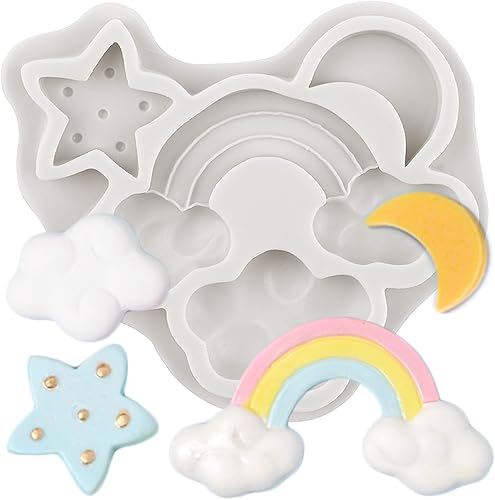 MINFEIDMS Moldes de silicona de chocolate con nubes de arco iris, moldes de fondant de estrella y luna para decoración de pasteles, decoración de