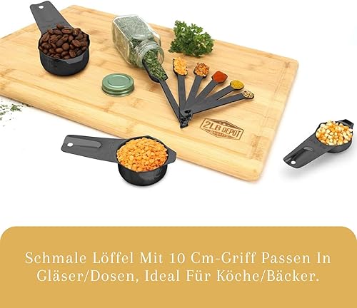 Miniatura 4 de 2lbDepot - Juego de 14 tazas y cucharas medidoras negras, acero inoxidable de alta calidad, 7 tazas medidoras precisas, 6 cucharas medidoras, 1