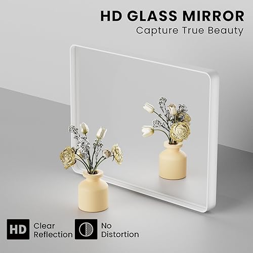 Miniatura 107 de Espejo de baño dorado, 48 x 30 pulgadas, espejo de marco de metal dorado cepillado para pared, espejo rectangular redondeado de tocador de baño