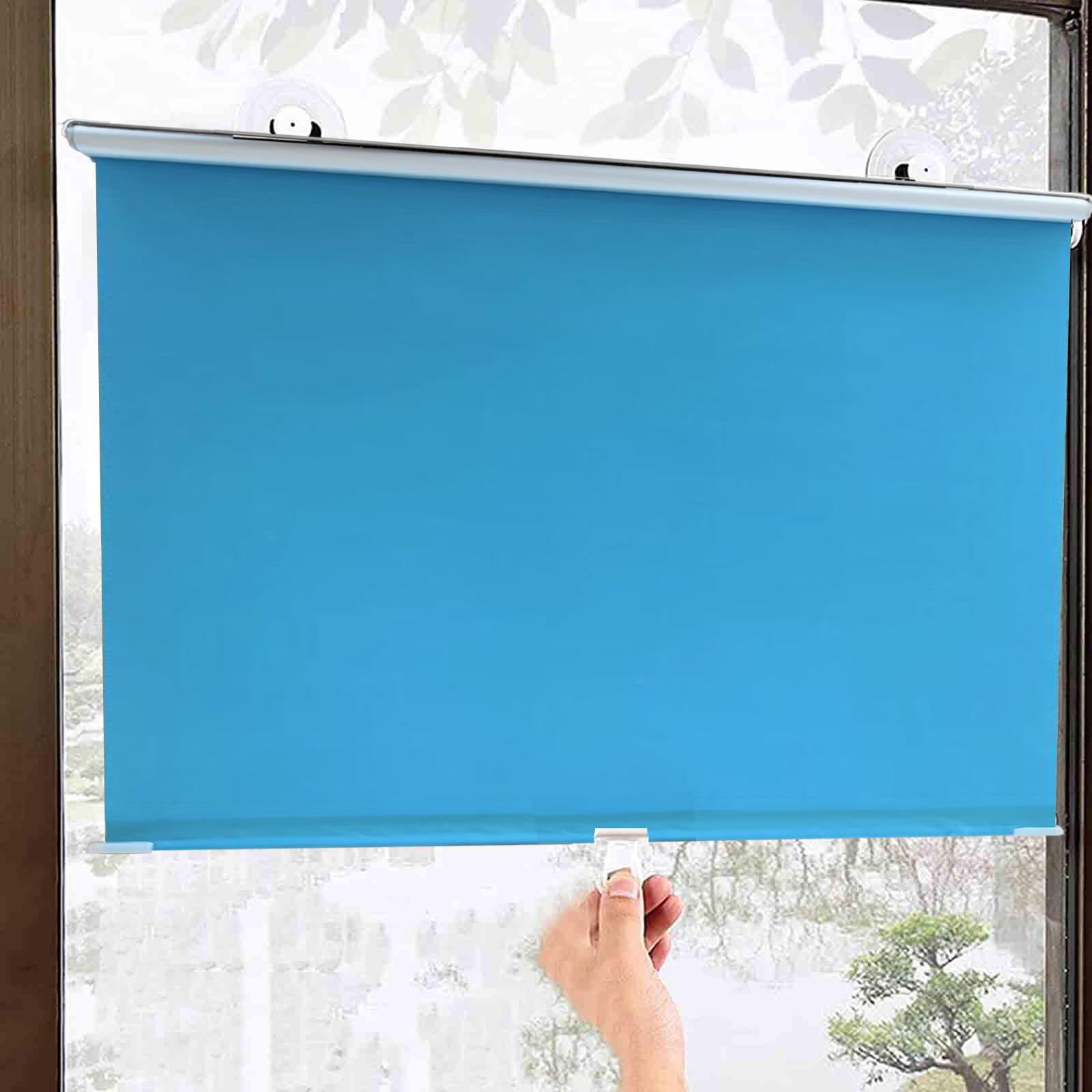 Suction cup blackout Shades,retractable sunscreen roller Blinds,light filtering lightweight curtains,12 sizes,blue temporary roll up shades,window shades no drill,Thermal,Blue-75×125cm（30*49in）