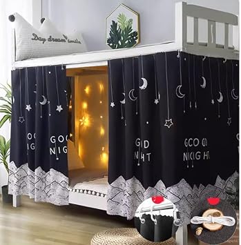 HAOZAIKEJI Dormitory Bedroom Curtains - Blackout Bed Drapery Loft Bed Forest Moon Curtain for Bottom Bunk Bed Frame