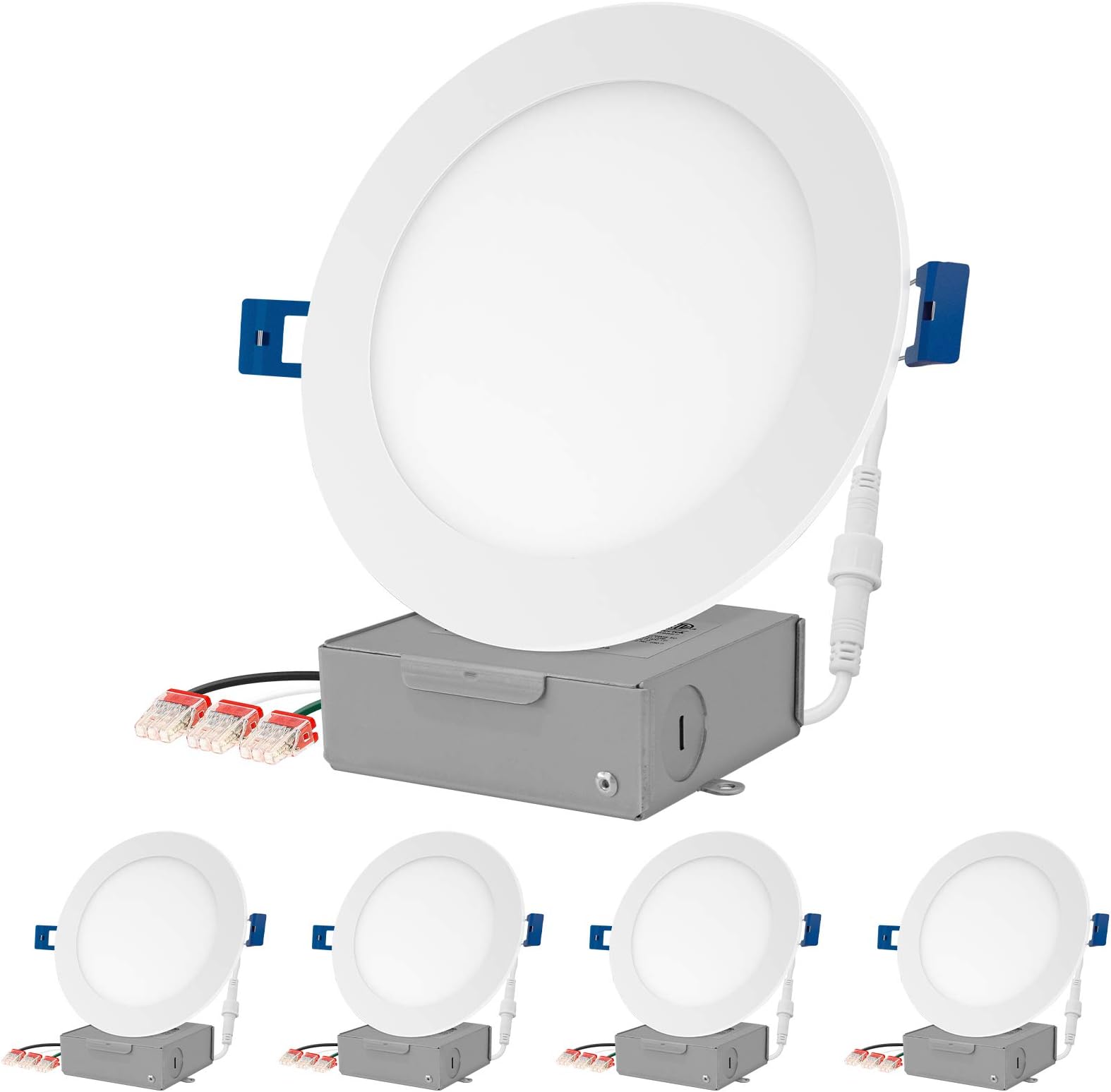 JULLISON LED 6 Inch Recessed Low Profile Slim Panel Light with Junction Box, IC Rated Air Tight, 12W, 800 Lumens, 3000K Warm White, CRI80+, Dimmable, Damp Location, ETL (4 Packs)