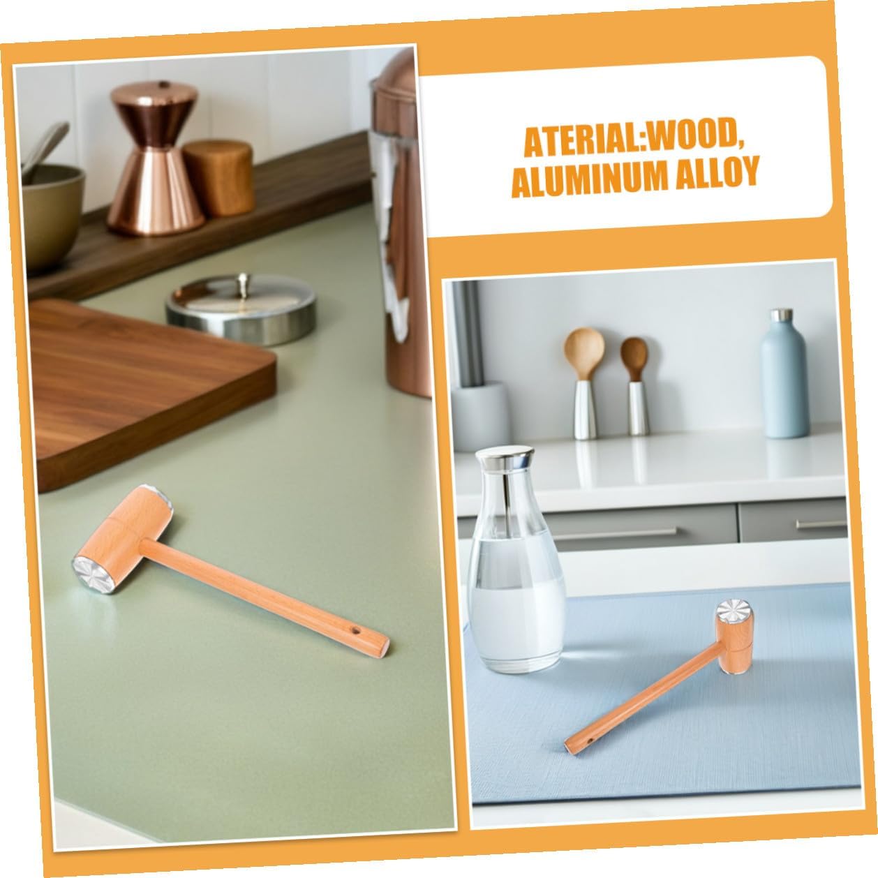 VICASKY 2pcs Dual-sided Beech Wood Meat Tenderizer Mallet Kitchen Pounder Tool for Steak and Chicken, Heavy-duty Meat Flattener Hammer for Home Cooking and Bbq