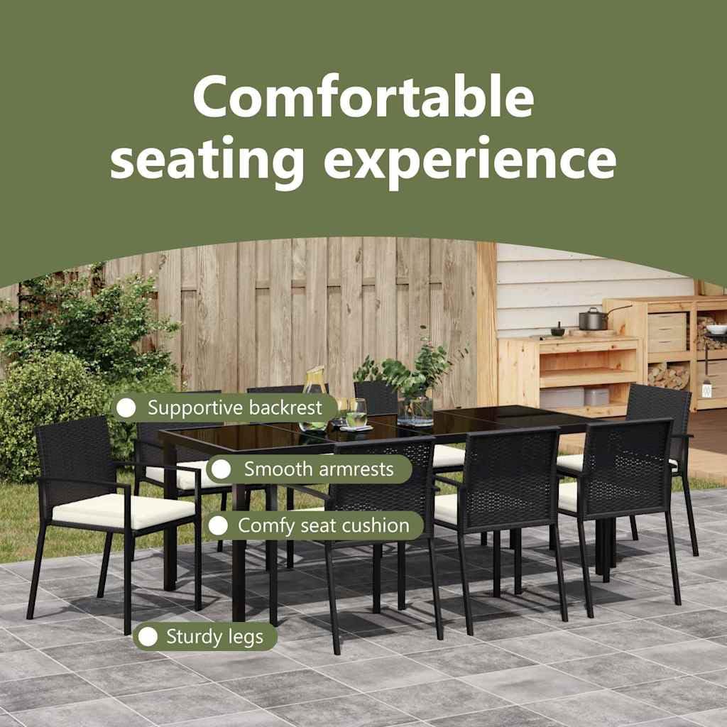 vidaXL Set da Pranzo per Giardino 9 PCS Nero Poly Rattan, Set di mobili da Giardino e terrazza, Rettangolare, Moderno, Ideale per pranzi, Feste e Relax all'aperto