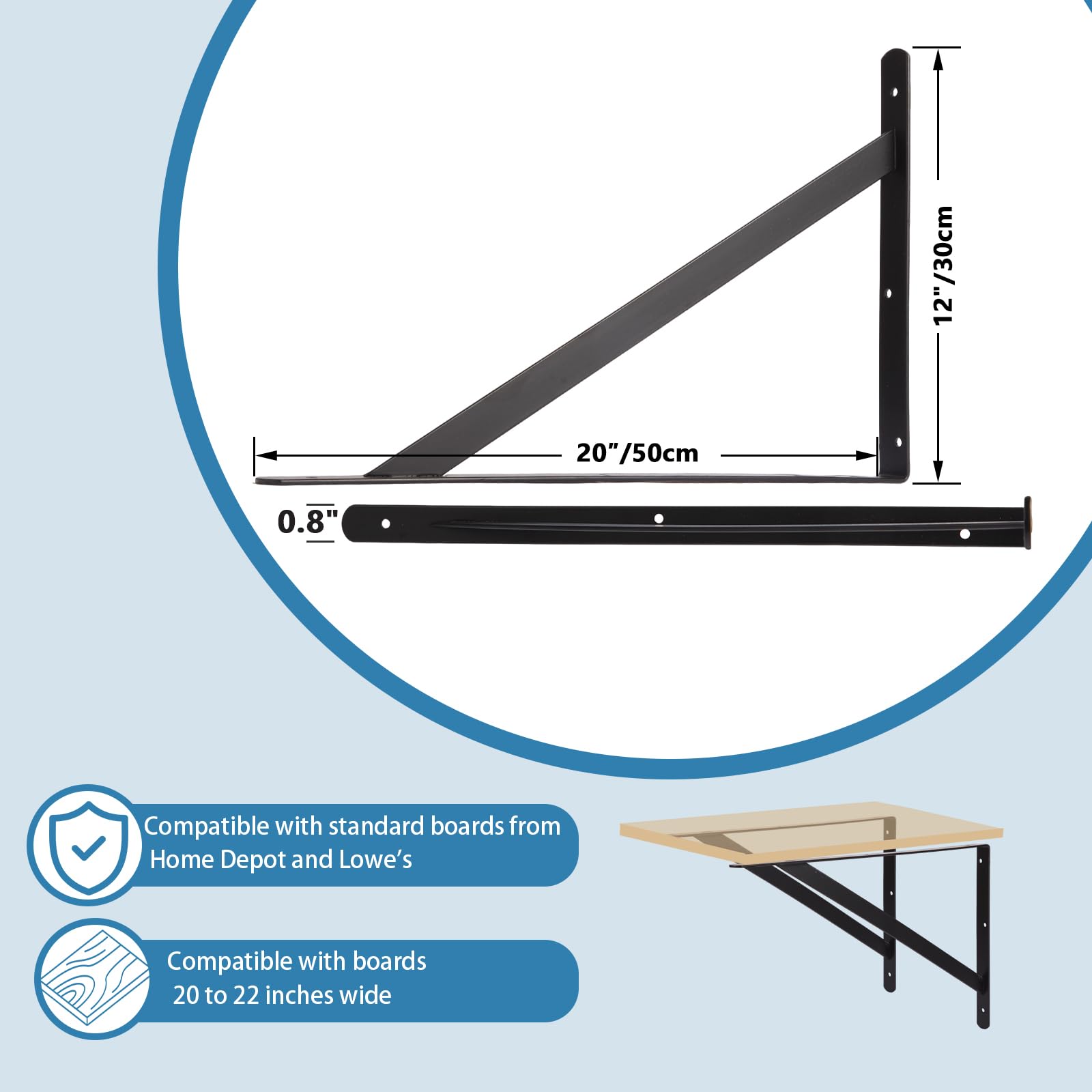 Heavy Duty Shelf Brackets 500x300mm, 4 Pack 20 Inch Wall L Brackets with 90 Degree Triangle, Mounting Screws Included - Image 2