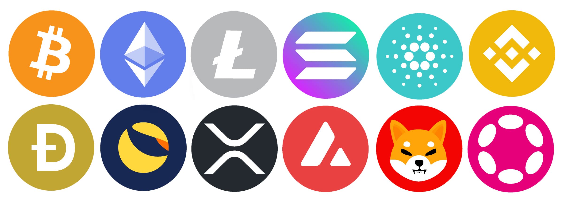 Amazon.com - 12 Pack Top Crypto Stickers | Bitcoin Ethereum XRP Cardano  Doge Luna Avalanche Shib Solona Logo (1 Inch, Color (12 Pack))