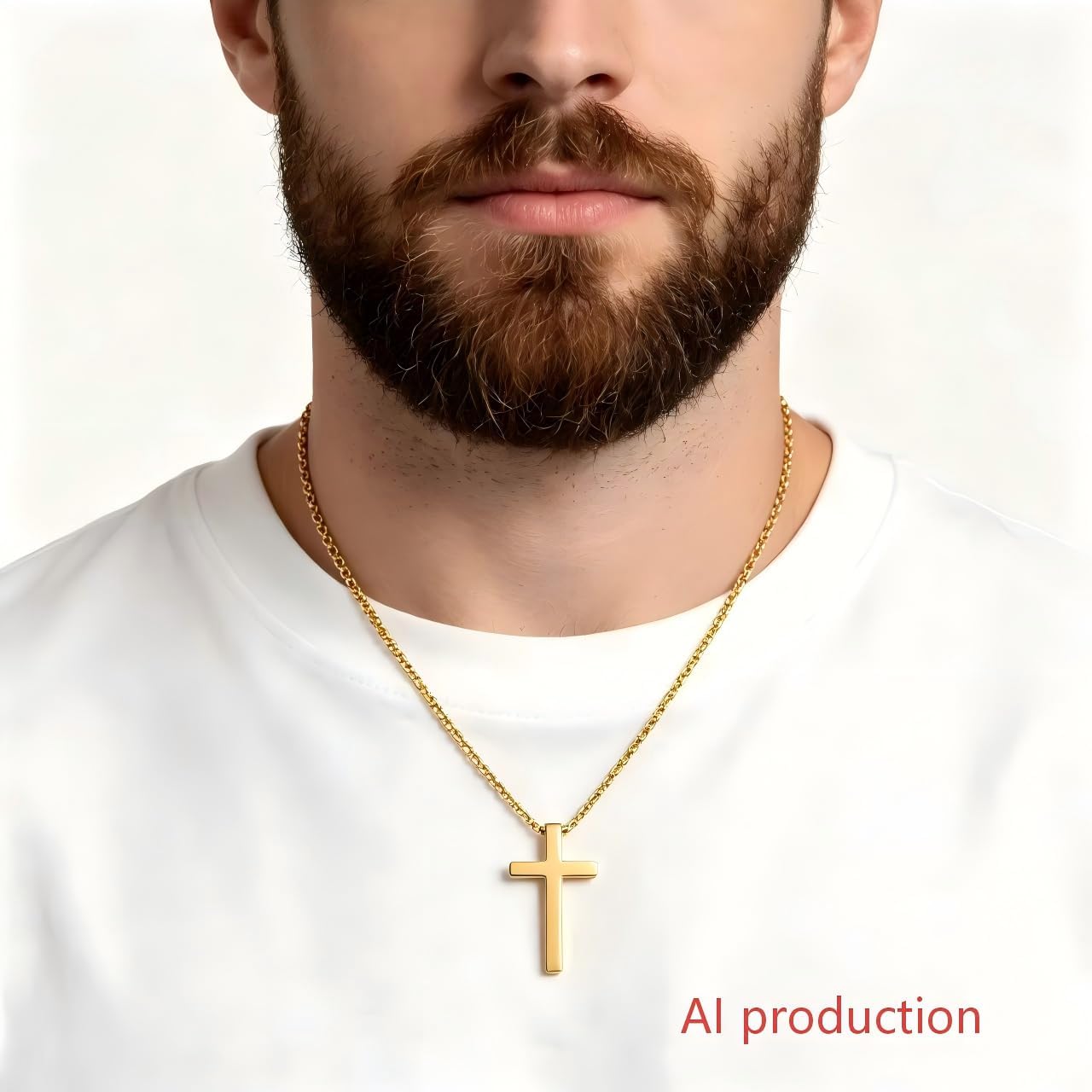 Cross Necklace for Men,gold, black, and silver stainless steel simple cross pendant necklace, with pearl chain, 23.62 inches，First Communion Gifts for Boys