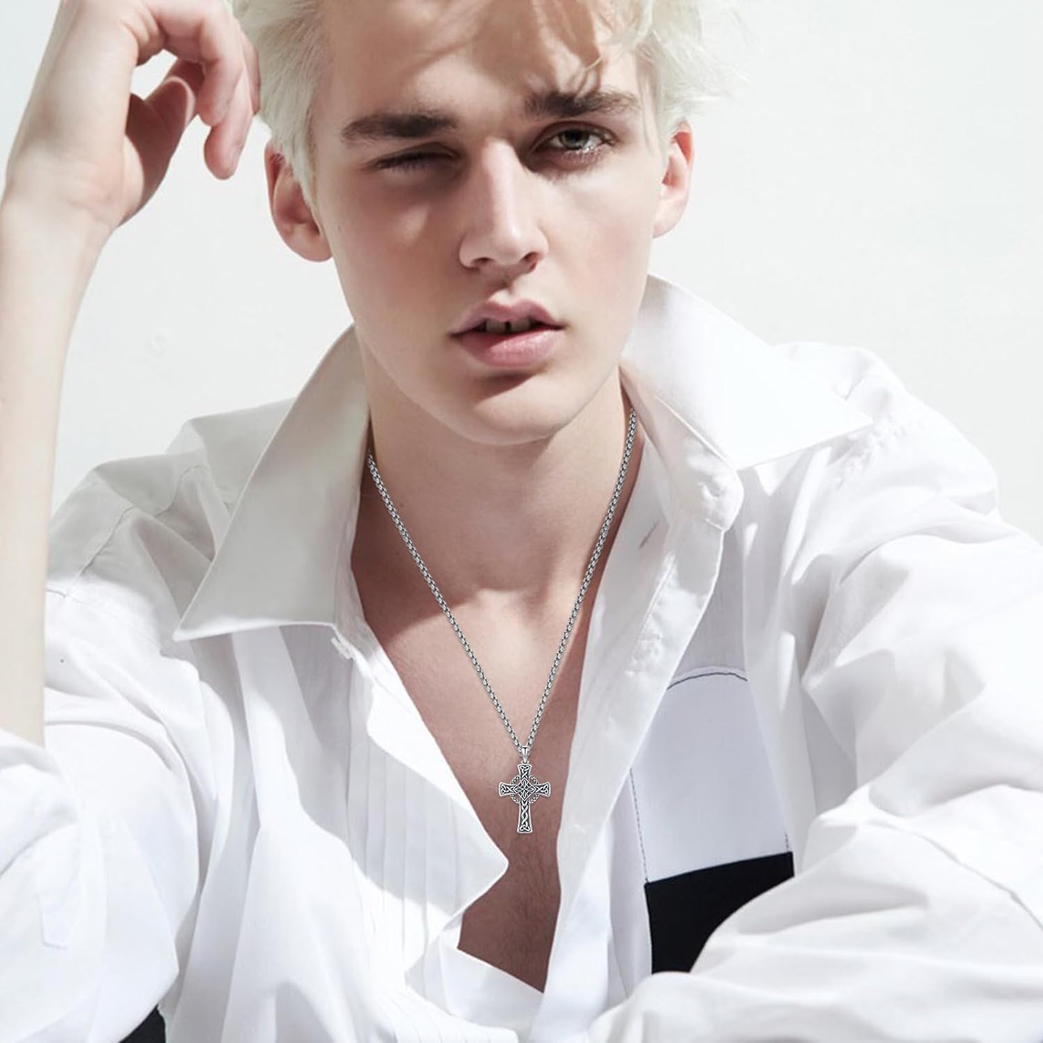 MEDWISE Celtic Cross Necklace for Men Sterling Silver Celtic Knot Necklace Cross Pendant Good Luck Irish Jewelry Celtic Cross Gifts for Men Women - Image 4