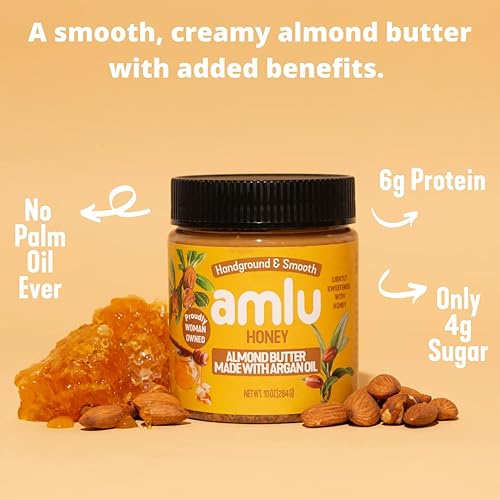 Miniatura 2 de Amlu Foods - Mantequilla de almendras con aceite de argán dulce molida a mano endulzada con miel orgánica y apta para dieta cetogénica alta en