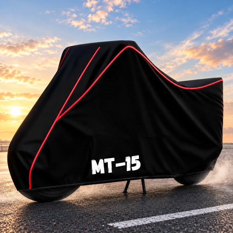 Image of Bike Body Cover for MT-15 - Heavy Duty Waterproof, Dustproof & Scratch Resistant Motorcycle Cover, Full Body Outdoor Cover with UV & Rain Protection, Red Aqua Piping