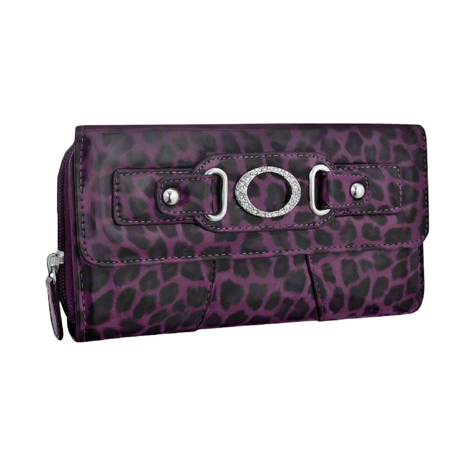 Eye Catch Designer Womens Animal Print Faux Leather Wallet Credit Card Coin Cash Holder Boxed Purse Gift Set Purple