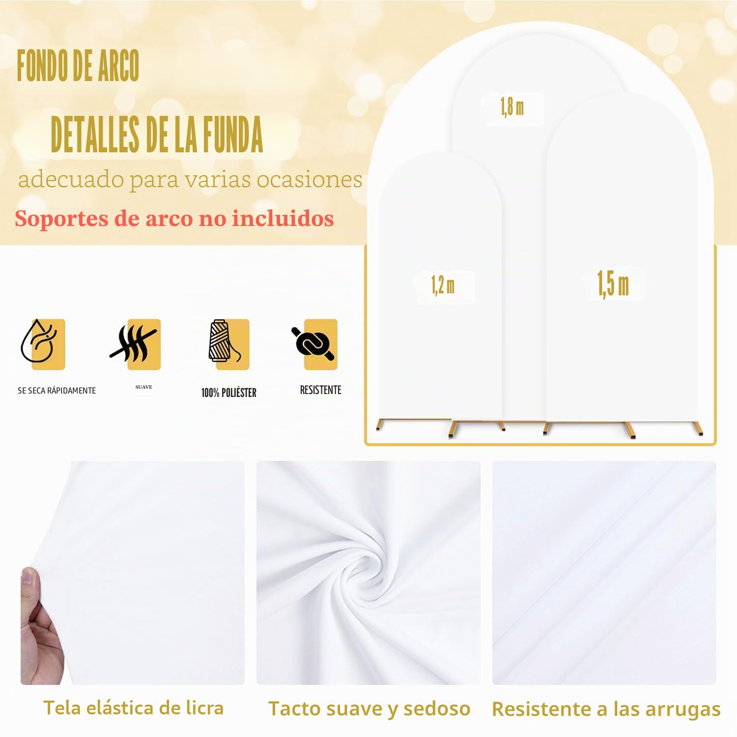 FUHSY Juego de 3 cubiertas de arco de spandex para boda, 1,2 m, 1,5 m, 1,8 m, arco blanco, cubierta de arco de Chiara, cubierta elástica para fiesta de cumpleaños, boda