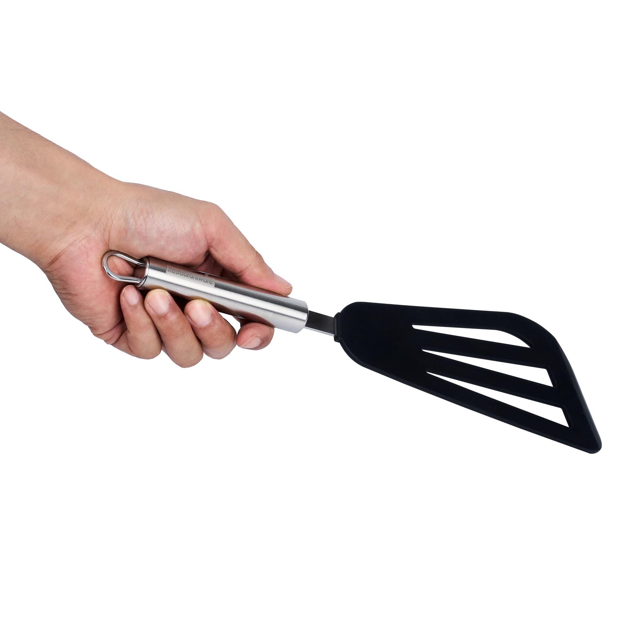 Restaurantware - Espátula de cocina estándar alemana de 12.7 pulgadas, 1 espátula de pescado resistente al calor, hoja ranurada, lavavajillas, espátula de nailon negro con mango de acero inoxidable,