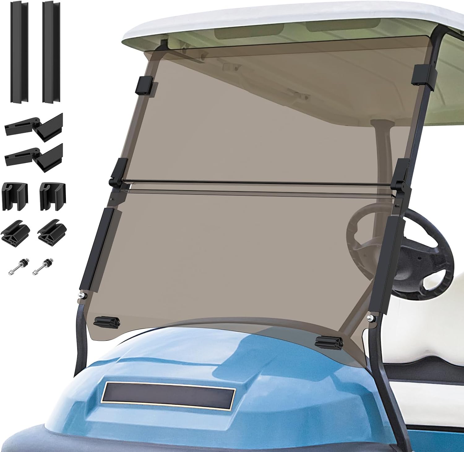golf cart windshield for club car precedent,tempo,onward 2004-up gas/electric golf carts, foldable pc uv resistant tinted windshield (37.59"w x 33.96"h)
