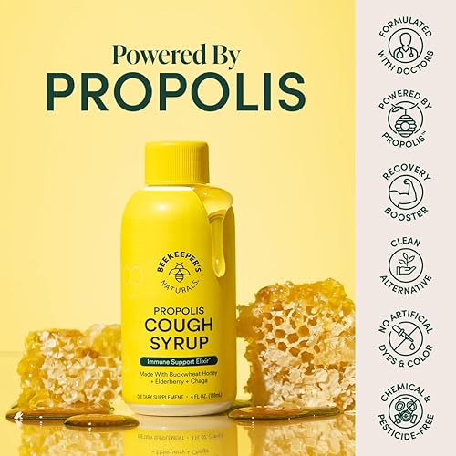 Vista 14 de BEEKEEPER'S NATURALS B.Better - Jarabe para la tos nocturna para adultos, extracto de saúco, extracto de propóleo de abeja, miel de trigo sarraceno