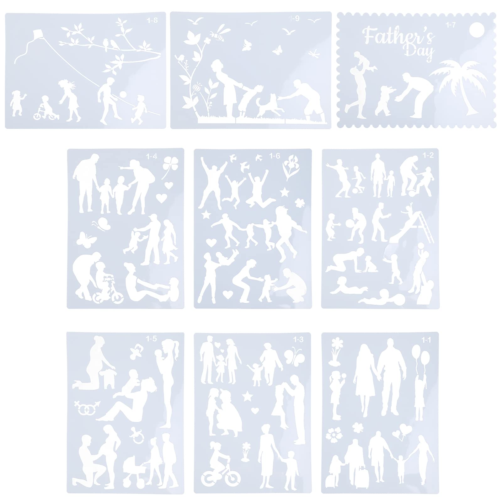 Lot de 9 pochoirs de peinture multifonctionnels flexibles pour meubles, murs, tissus, projets artistiques réutilisables pour enfants, adolescents, adultes, journaux d'artistes