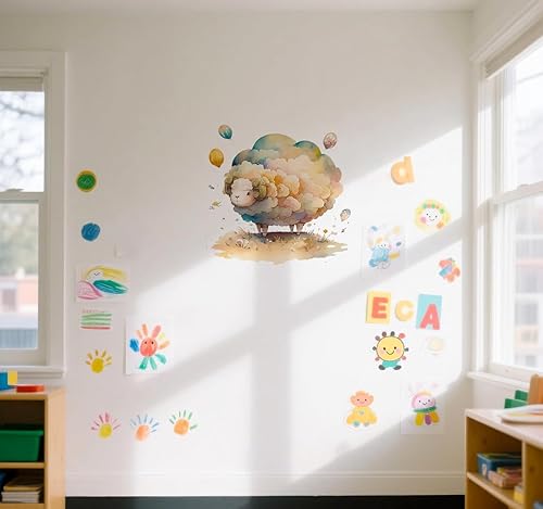 Miniatura 3 de Calcomanías de pared de ovejas de acuarela bonitas, de vinilo para decoración de animales de granja, impermeable, extraíble, autoadhesivos, murales