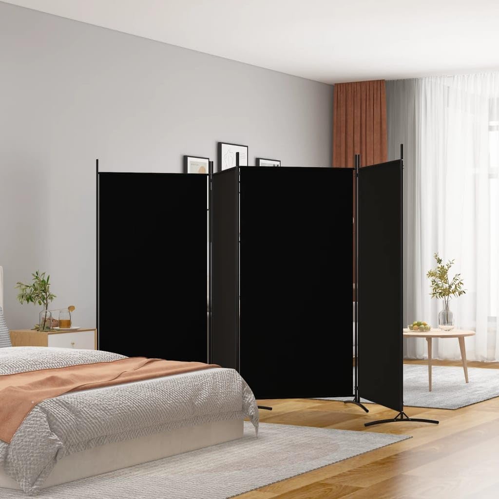 4-Panel Modern Room Divider and Foldable Screen Room Divider, Fabric Room Divider Screen for Room Separation, Folding Portable Partition Screen, Black 136.2"x70.9" Fabric,-382