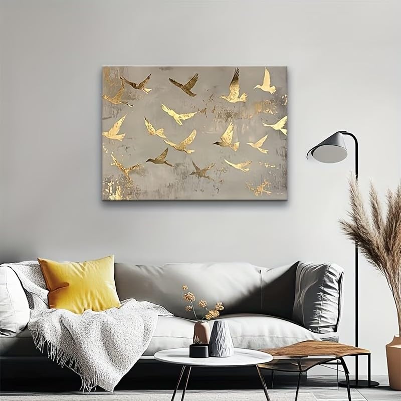 Tableau sur toile oiseaux dorés ZHAOLIN 55x110 cm déco salon