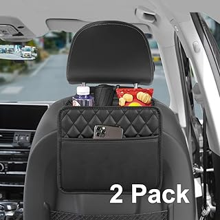 Car Back Seat Organizers and Storage, Seat Organizer for Backseat, Premium PU Leather Front & Backseat Car Organizer Universal Waterproof Hanging Car Seat Organizer for Kids & Adults