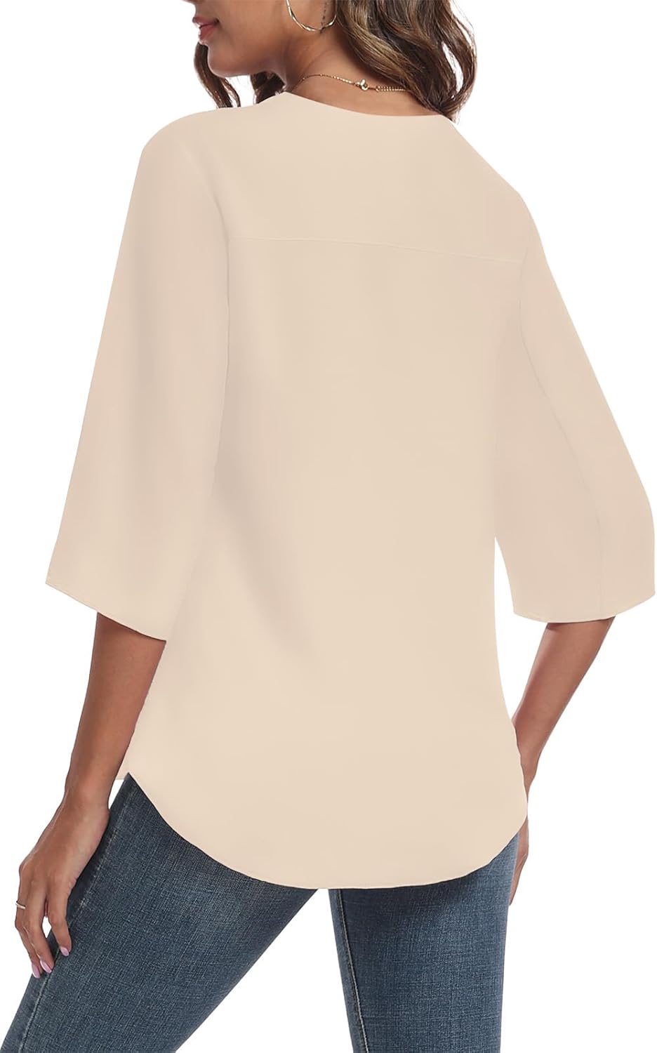 LAOLASI Womens Summer Chiffon Blouses 3/4 Sleeve V Neck Casual Loose Work Tops for Leggings 2025 Flowy Dressy Tshirts - Image 2