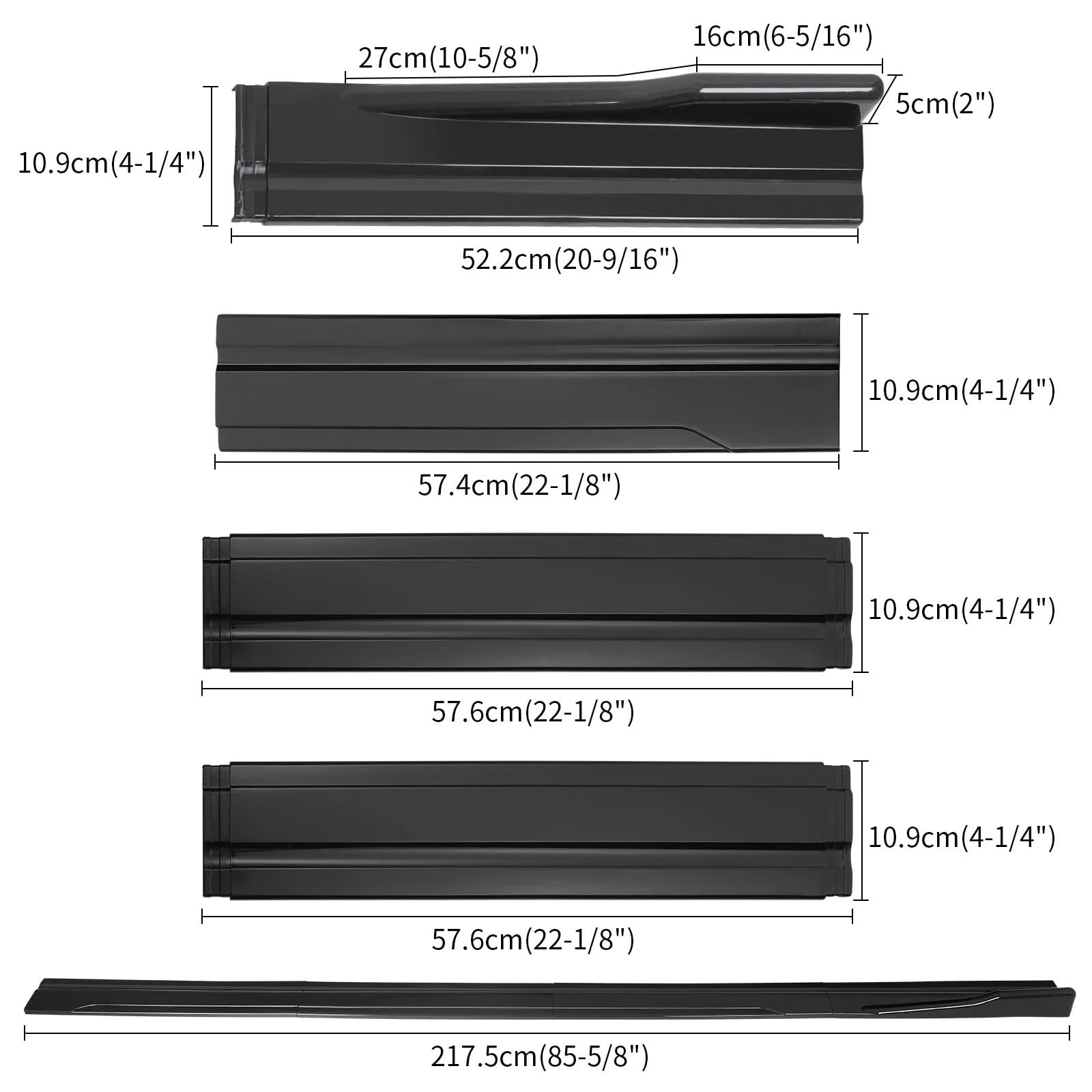 Jupes Latérales pour BMW Série 5 F10 535i 528i Sport 2011-2016 : Kit D'extension De Bas Caisse Universel 86,6" avec Aileron